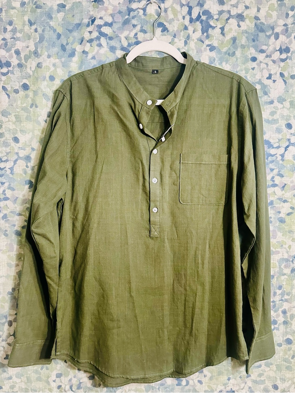 NWT URRU Olive Green Mandarin Collar Henley Shirt Men’s Small
